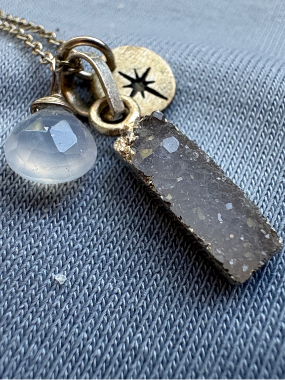Gold-Tone Druzy & Moonstone Charm Necklace
